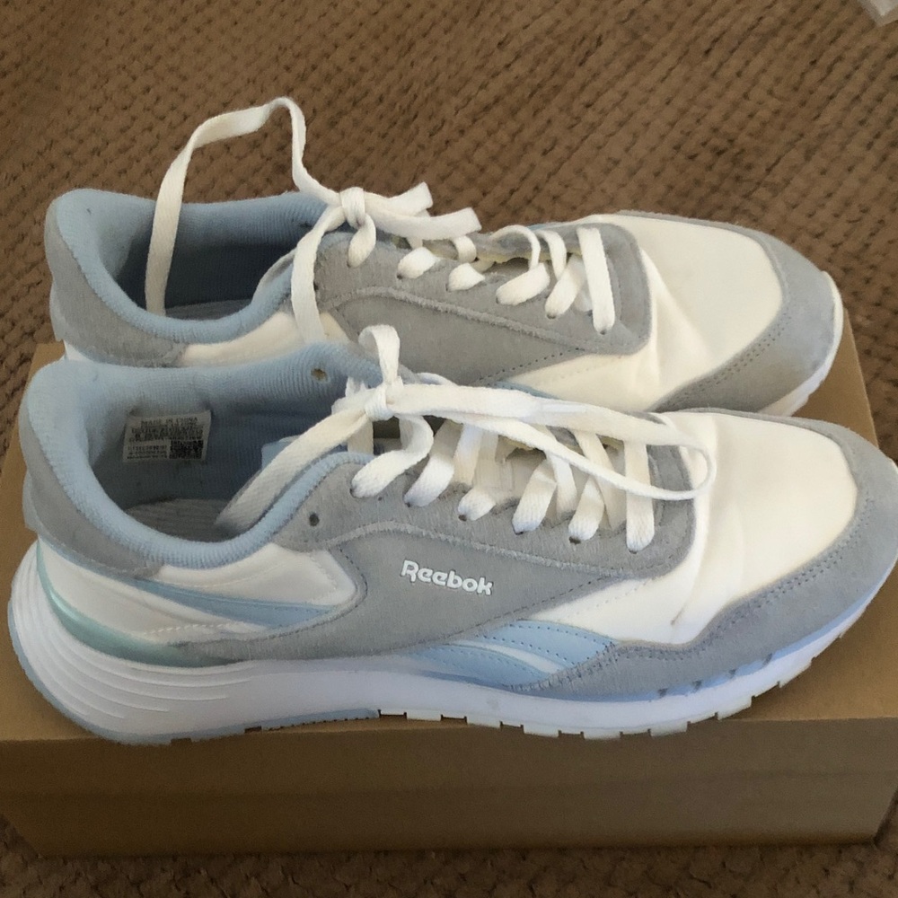 Reebok White and Light Blue Athletic Shoes